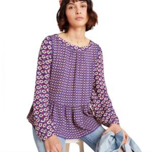 Maeve for Anthropologie Cheyenne Women’s Small Peplum Babydoll Top Abstract